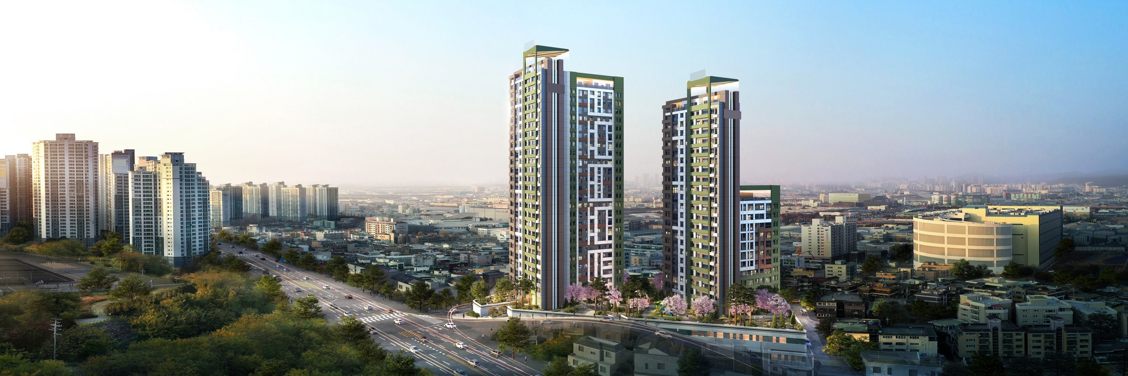 Twin towers in the urban fabric