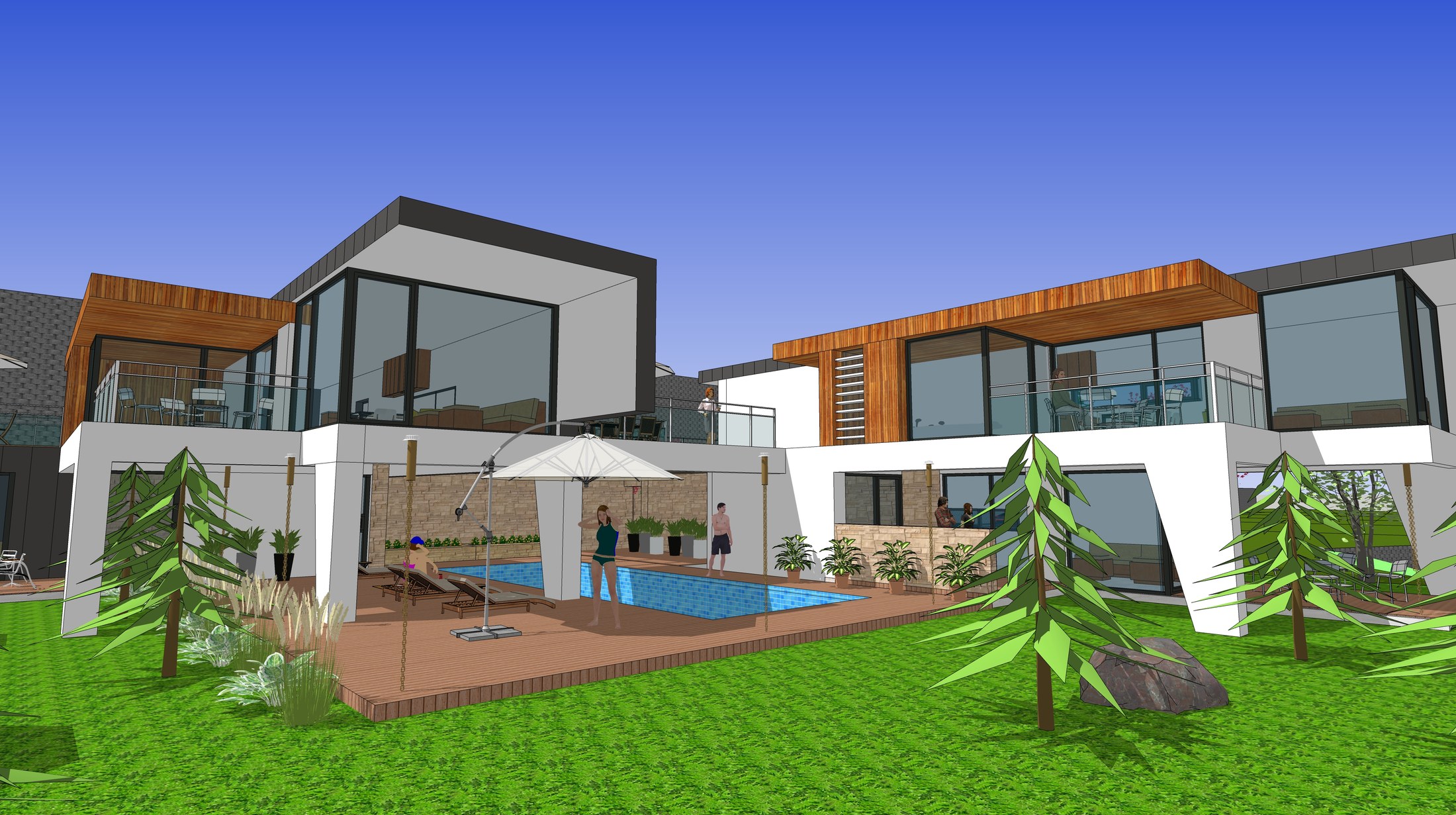 Living spaces above the pool