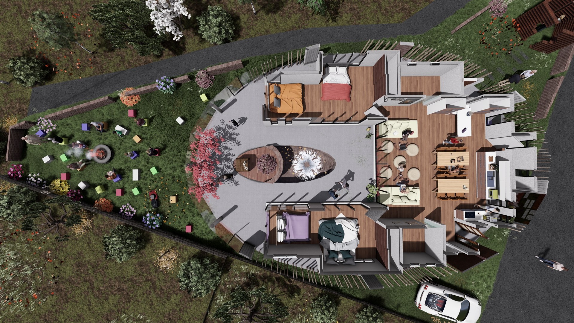 Building and outdoor gathering space